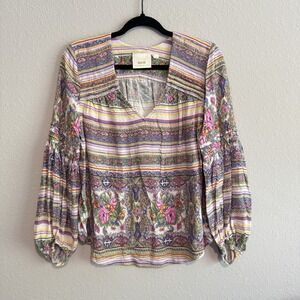 Maeve Anthropologie Blouse Womens Small Floral Boho Long Sleeve Top Viscose